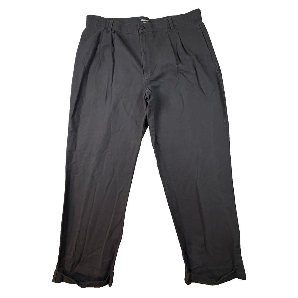 VTG 2000 Dockers Men's 39x28.75 Navy Charcoal Linen Blend Pleated Cuffed Pants
